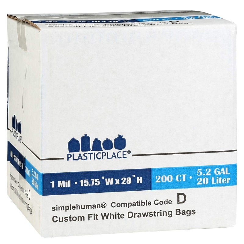 Plasticplace Trash Bags, Compatible with simplehuman Code D (200 Count) White Drawstring Garbage Liners 5.3 Gallon / 20 Liter, 15.75" x 28" - Image 5